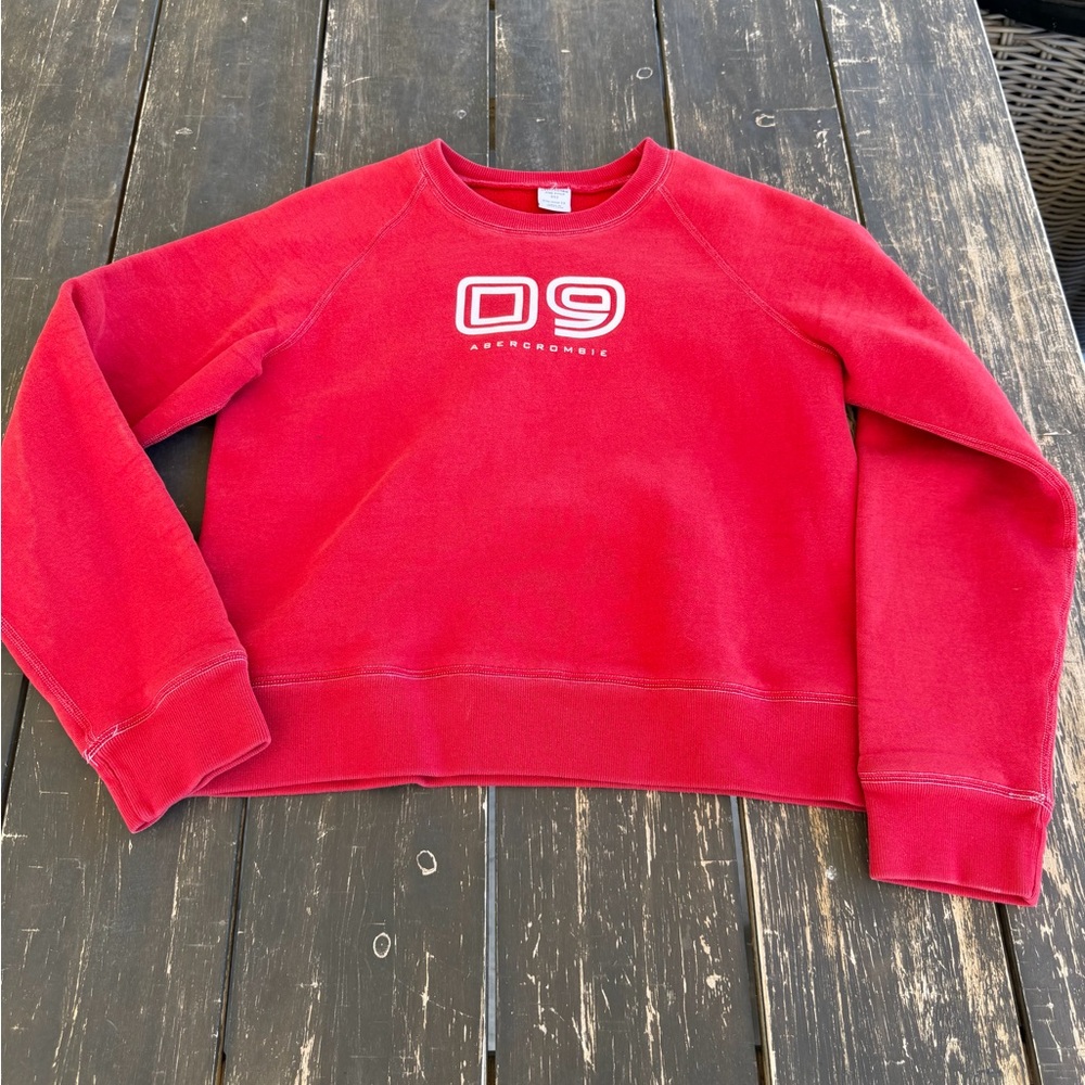Y2K Abercrombie & Fitch Women's Red Crew Neck Sweatshirt
